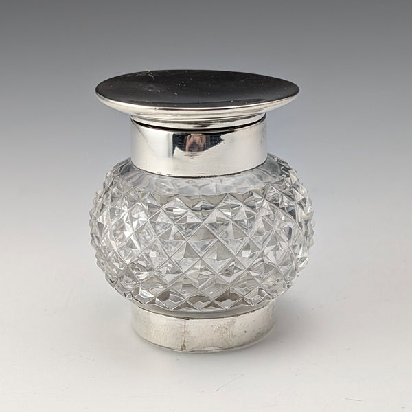 1905 British antique pure silver lid and cut glass inkwell Colen Hewer Cheshire